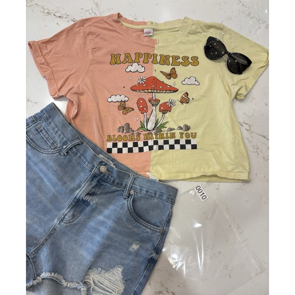 Vintage Mushroom Happiness Women’s Crop Top T-Shirt Size Large